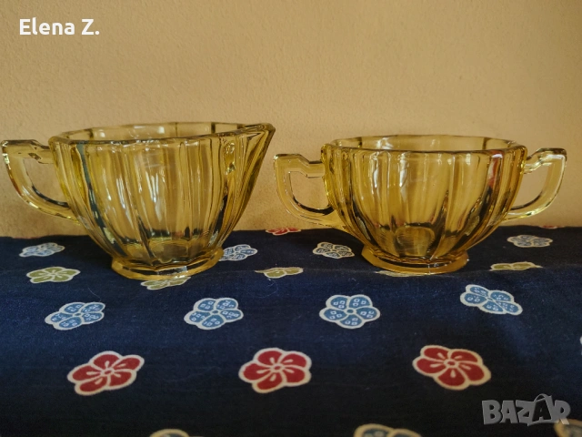 Винтидж сет кехлибарено жълто стъкло САЩ 30-те, снимка 9 - Антикварни и старинни предмети - 54076558