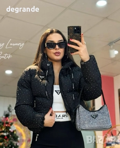 ВИДЕО НА МОДЕЛА Елегантно зимно яке с камъчета Prada, снимка 3 - Якета - 52593028