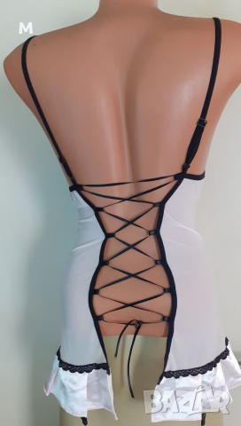 Розова сатенена нощница-корсет с жартиери, снимка 5 - Бельо - 36483914