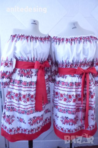 Рокля с етно мотиви ,голи рамене, снимка 2 - Рокли - 39828654