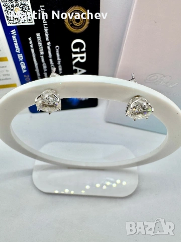 Сребърни обеци с мойсанит (Диамант) 1 карат, снимка 5 - Обеци - 54242940
