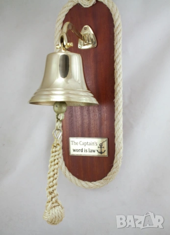 203 Корабна камбана от плътен месинг на махагонова поставка, снимка 5 - Колекции - 54022152