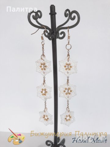 Обеци Снежинки много нежни-ръчно изработени, снимка 2 - Обеци - 31034684