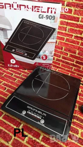 Индукционен котлон Grunhelm GI-909, 2000W, Керамична плоча, 5 нива, LED, Черен
