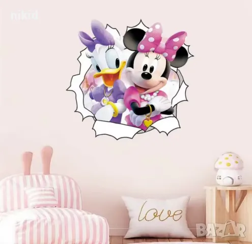 Мини Маус Дейзи самозалепващ стикер лепенка за стена мебел детска стая