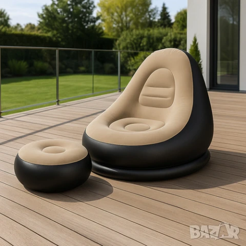 Надуваем градински фотьойл с табуретка / Надуваем градински стол пуф