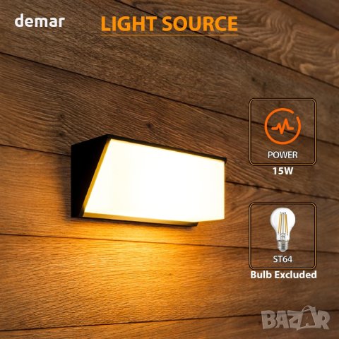 EBION E27 Max 20W LED стенна градинска лампа IP 44, тъмно сива, снимка 2 - Лед осветление - 42824821