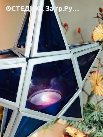 Стъклен син звезден фенер - Звездни свещници - Фенер за чаена свещ, снимка 3 - Декорация за дома - 42863749