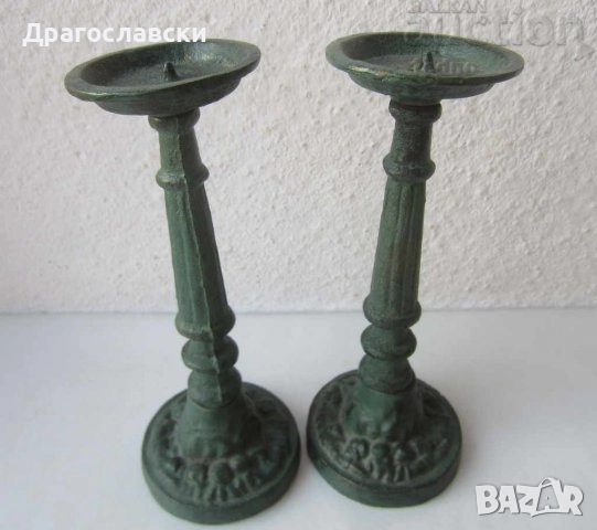 Свещници: Стар еврейски свещник Израел бронз патина, канделабра, морско конче елха, снимка 11 - Други ценни предмети - 28874045