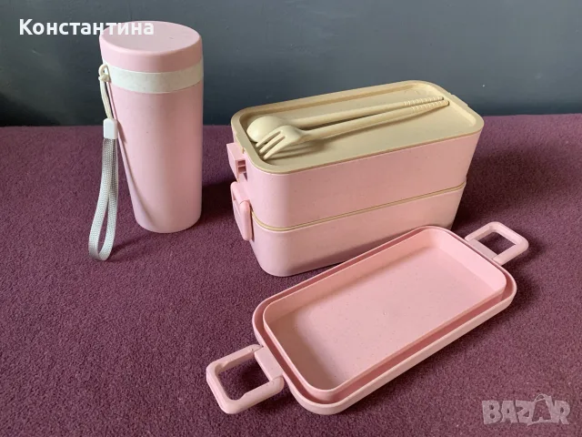 Комплект Шише и Бенто кутийка с чаша и вилица