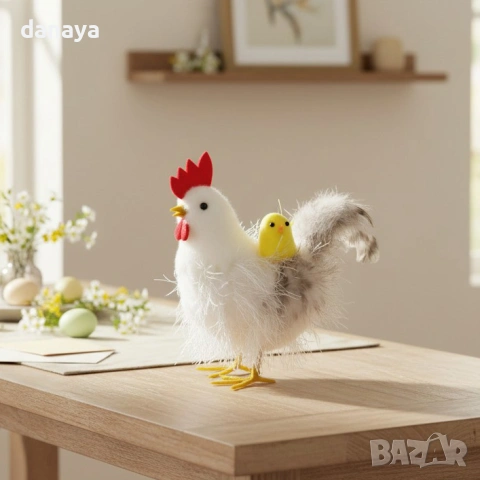 6510 Великденска декоративна фигура кокошка с пиленце в гнездо, 16×11 см, снимка 2 - Декорация за дома - 53945871
