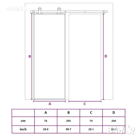 vidaXL Плъзгаща се врата, ESG стъкло и алуминий, 76x205 см, бяла, снимка 8 - Входни врати - 56146200