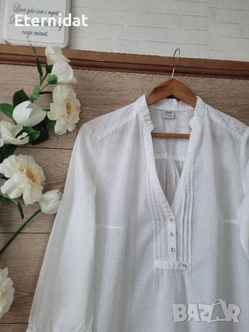 Нова бяла и синя блузка памучна материя ESPRIT , снимка 3 - Тениски - 51518481