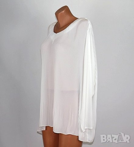 XXXL Бяла шифонова плисирана блуза, снимка 2 - Блузи с дълъг ръкав и пуловери - 31977328