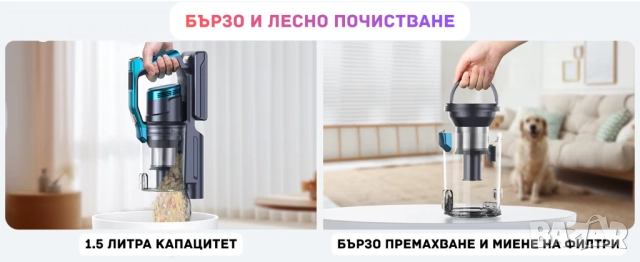 НОВА Мощна безжична вертикална прахосмукачка 450W 3 режима, 55 мин работа, снимка 5 - Прахосмукачки - 52524646