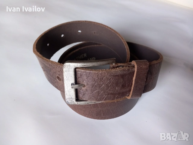 Мъжки колан от естествена кожа (MADE IN HOLLAND) – Тъмнокафяв / 120 см, снимка 2 - Колани - 54333380