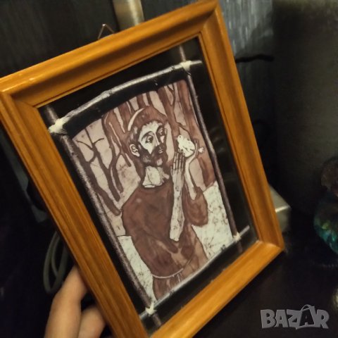 Картина в дървена рамка .рисувана върху стъкло , снимка 2 - Картини - 39783812