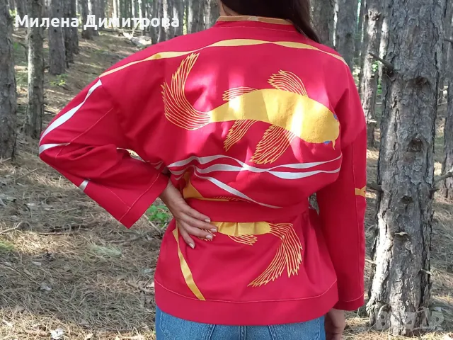 Ръчно рисувано сатенирано кимоно , снимка 5 - Сака - 48960337