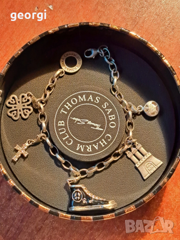 сребърна гривна Thomas sabo Charm club със 5 талисманчета , снимка 16 - Гривни - 52591375