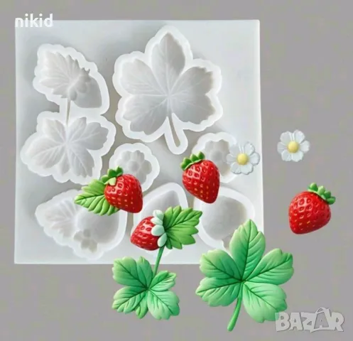 Ягода Ягоди Ягодки с цвят и листа листо силиконов молд форма фондан декор украса 