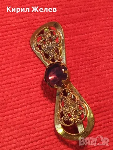 СТАРИННА ФИЛИГРАННА БРОНЗОВА СКЪПОЦЕННА БРОШКА - ПАНДЕЛКА с ФАСЕТИРАН АМЕТИСТ 48884, снимка 13 - Антикварни и старинни предмети - 48160523