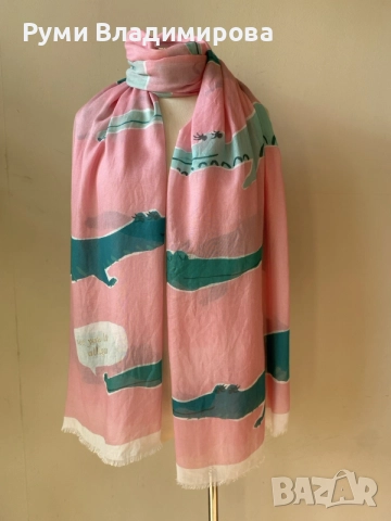Розов шал на зелени крокодили, Kate Spade New York, снимка 6 - Шалове - 55800841