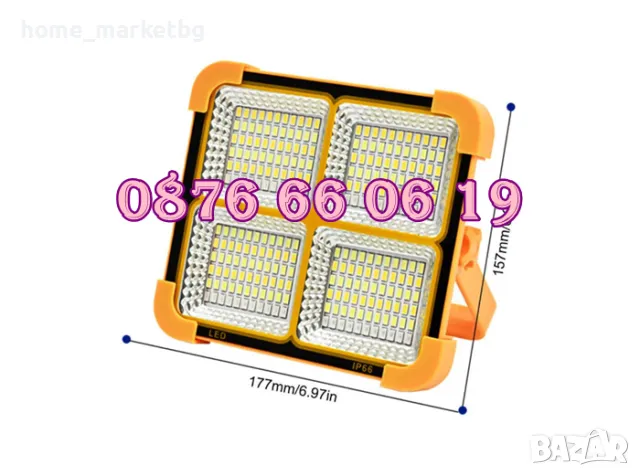 LED соларен прожектор 100W, LED Соларна къмпинг лампа 100W, размер 175х155 мм, снимка 2 - Къмпинг осветление - 50233794