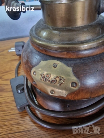 Лампа-Стъкло....Дърво /Орех /-внос от Германия!, снимка 3 - Настолни лампи - 52463144