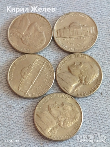 Пет монети пет цента АМЕРИКА различни години за КОЛЕКЦИЯ ДЕКОРАЦИЯ 51919