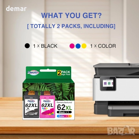Мастилени касети Paeolos 62XL, черна и цветна, за HP Envy и OfficeJet, снимка 5 - Консумативи за принтери - 51878072
