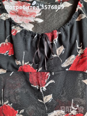 Къса прозрачна ефирна блуза с три четвърти широк ръкав, в червено-черна щаппа, снимка 8 - Корсети, бюстиета, топове - 39568471