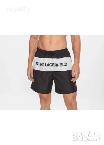 Karl Lagerfeld Оригинален Мъжки Бански, 100% Полиестер, Черен