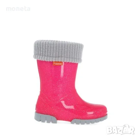 36,96лева (18,90euro) DEMAR: Нови детски Гумени ботуши с Топло чорапче. Размери 20-35. Розов брокат, снимка 2 - Детски боти и ботуши - 48638368