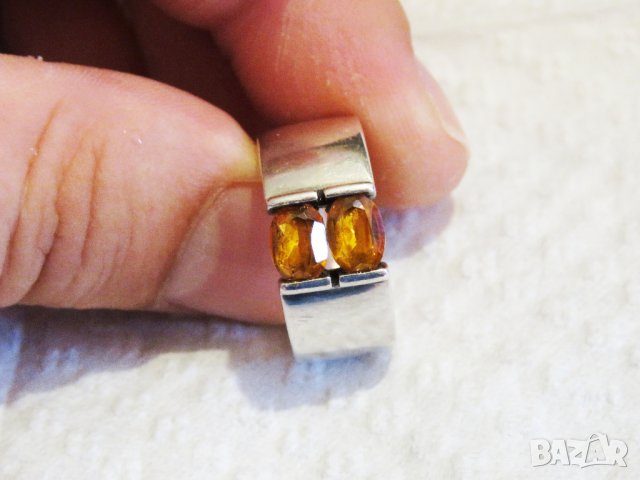 Стар марков мъжки сребърен пръстен с красиви желти сапфири сребро, снимка 2 - Пръстени - 29499201