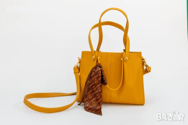 Класическа дамска чанта AMORE Giulia - Mustard, снимка 6 - Чанти - 50657885
