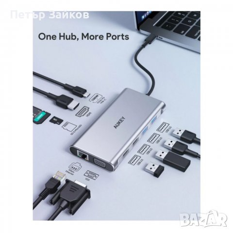 AUKEY CBC89 10 в 1 USB C хъб с 4K HDMI и VGA сребрист, снимка 2 - Други - 39140563