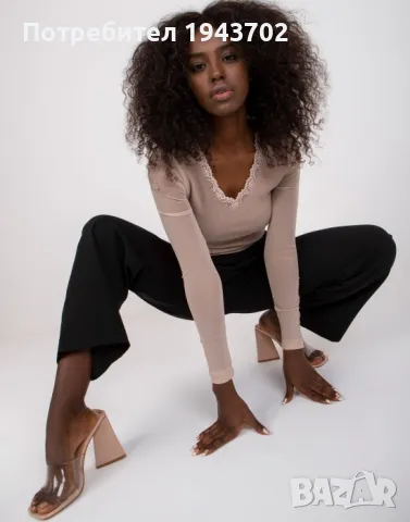 Бежова дамска блуза с прозрачни ръкави 7839.88P, снимка 1