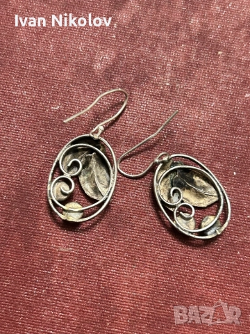 Сребърни обеци с естествен корал, снимка 3 - Обеци - 52829740