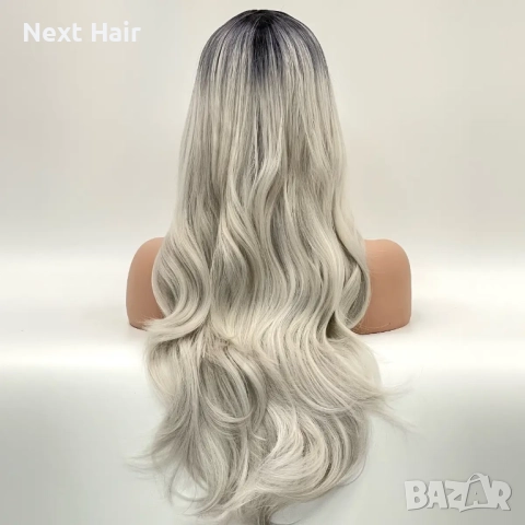 Парти хелоуин сребристо руса перука с тъмни корени на път, снимка 4 - Аксесоари за коса - 51984410