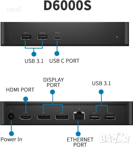 Универсална Докинг станция Dell Universal Dock D6000S, снимка 2 - Части за лаптопи - 52466789