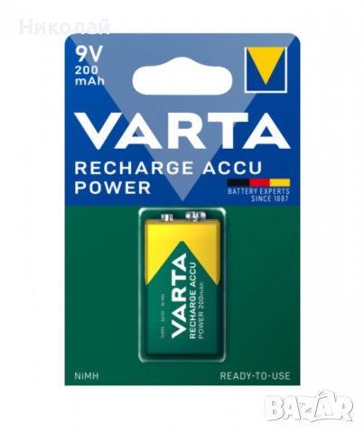 VARTA  9V 200 mah, акумулаторна батерия 6F22