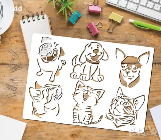 куче коте котки кучета стенсил шаблон спрей за торта стена декорация Scrapbooking, снимка 3 - Други - 49595058
