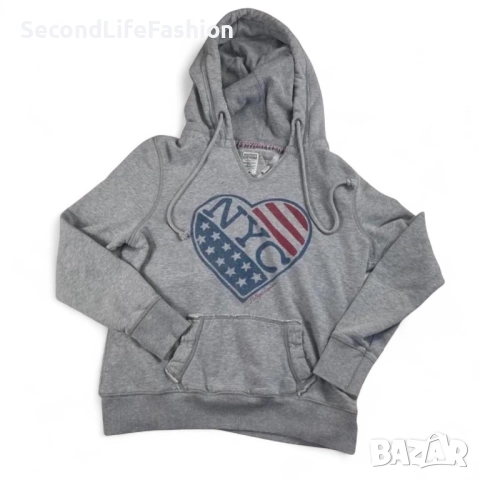 Дамски суитшърт Tommy Hilfiger с качулка и американско знаме, размер XS, сив