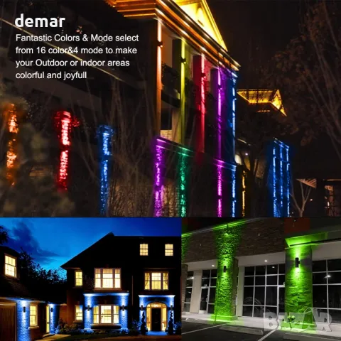  Yasotek Up and Down Външна стенна LED лампа, RGBW водоустойчива, дистанционно, 48W сменяща цвета , снимка 6 - Външни лампи - 47440730