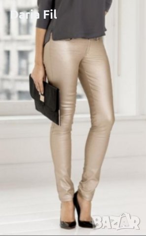 УНИКАЛЕН спортно-елегантен еластичен панталон в светъл перлен златист цвят до 2ХЛ