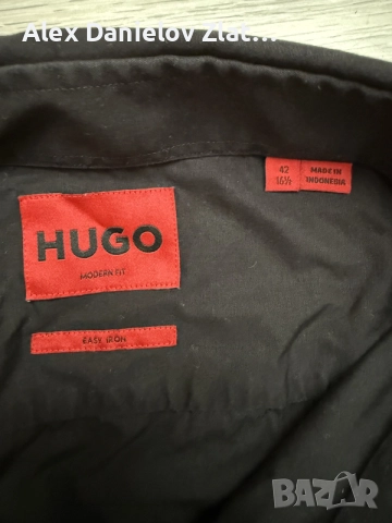 Мъжка черна риза HUGO Boss Modern Fit (Размер 42 / L-XL), снимка 3 - Ризи - 56140556