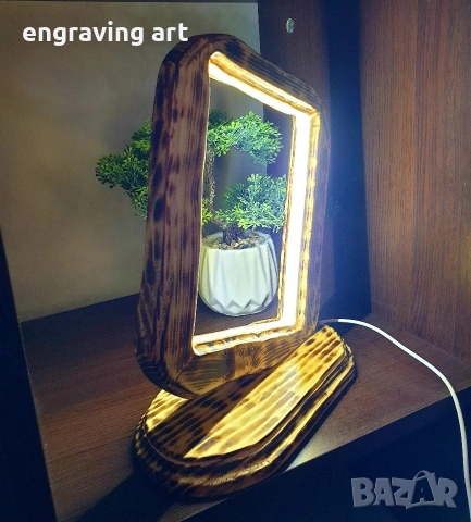 Дървена лед лампа, снимка 3 - Настолни лампи - 54318428