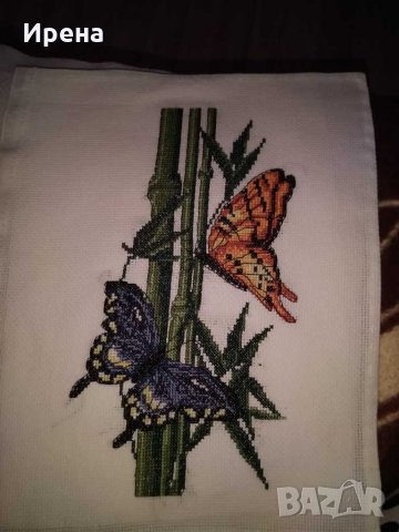 ,,Пеперуди на бамбук" с оригинално DMC конци, снимка 2 - Гоблени - 30454729