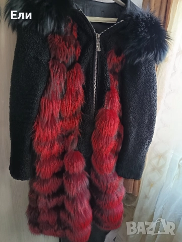 Дълго палто от лисица естествен косъм 