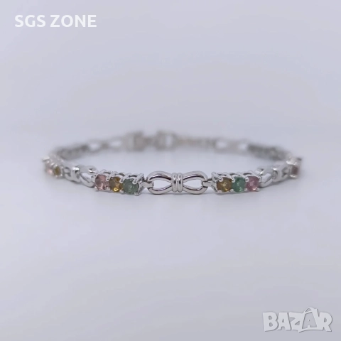 Ръчно изработена сребърна гривна с мулти турмалин, снимка 6 - Гривни - 52580837